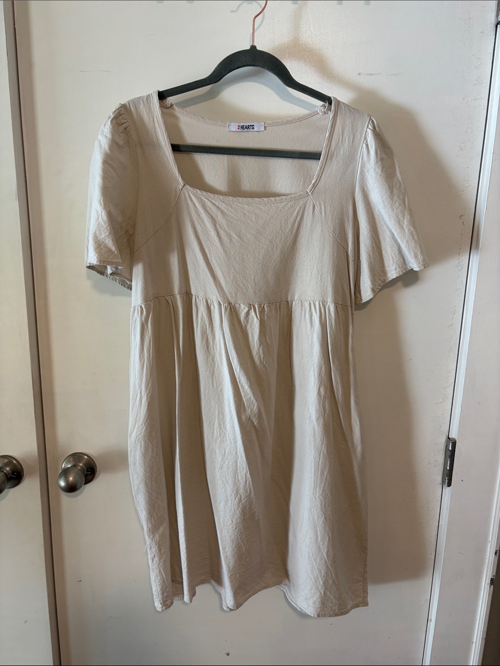 Cream Square-Neck Linen Babydoll Dress